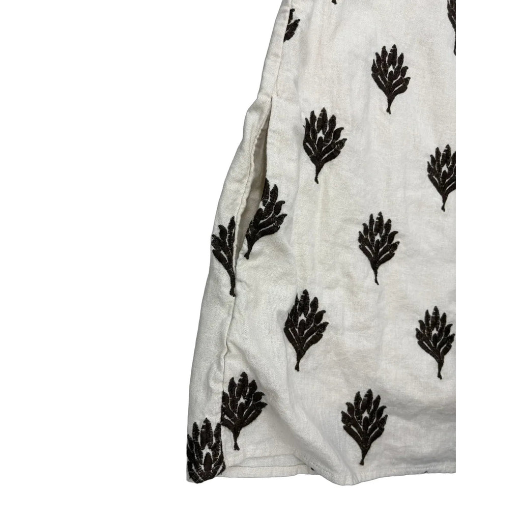 Abercrombie & Fitch Embroidered Floral Linen Mini Dress White and brown