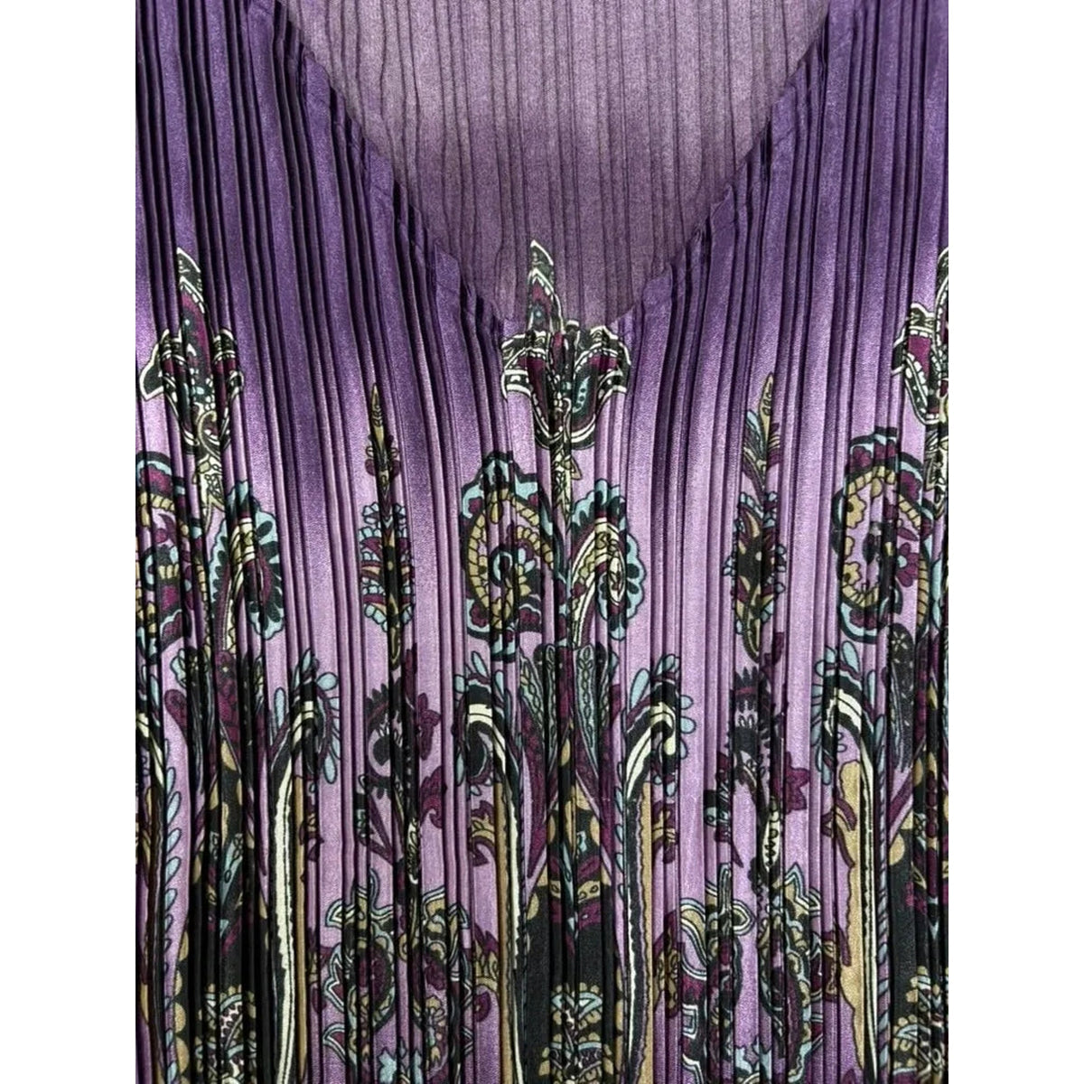 Cato Purple Paisley Pleated Cap Sleeve Blouse XL