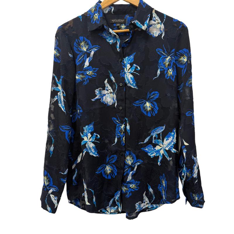 banana republic woman button down blue floral size small