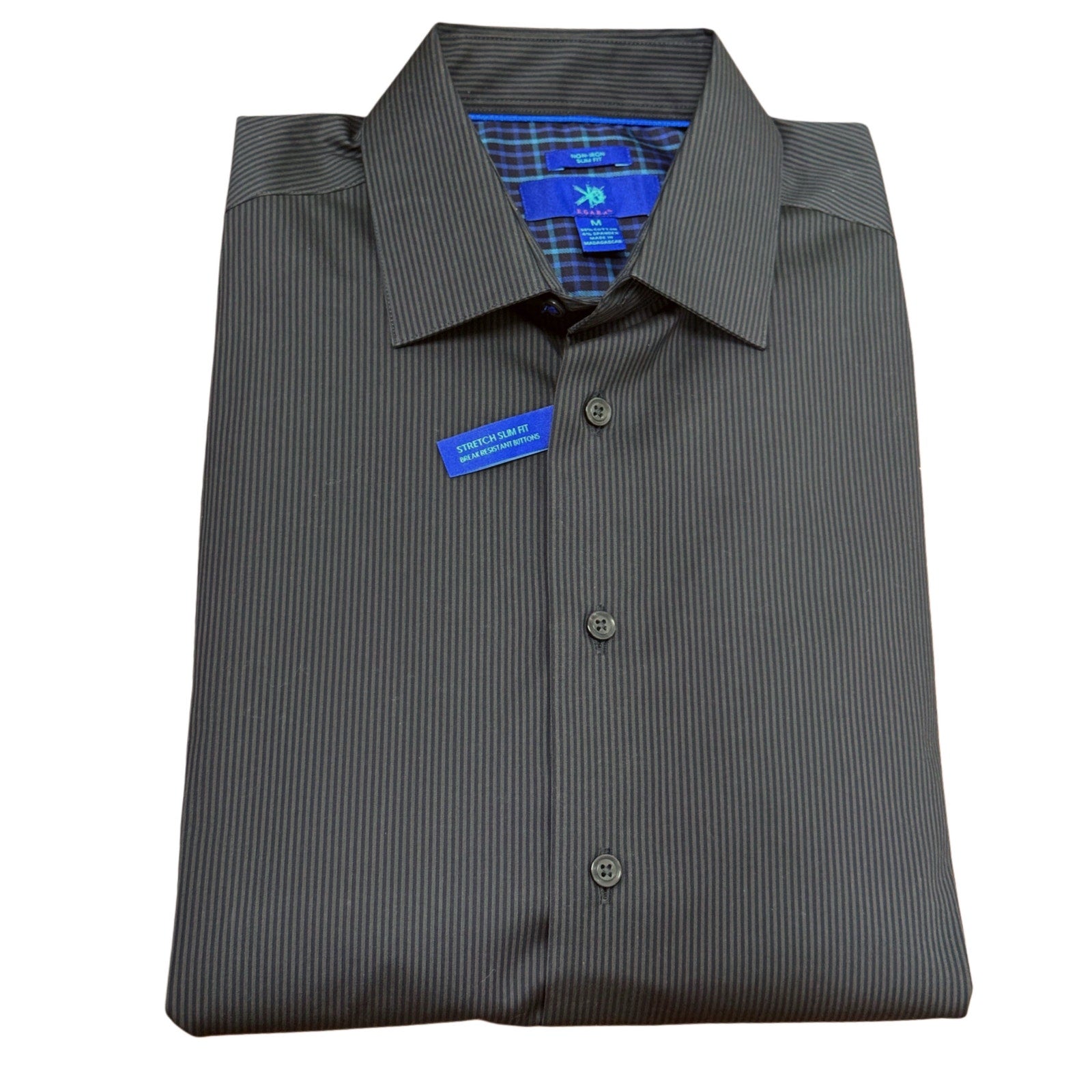 Non iron slim fit stretch button up men's shirt in size M blue grey