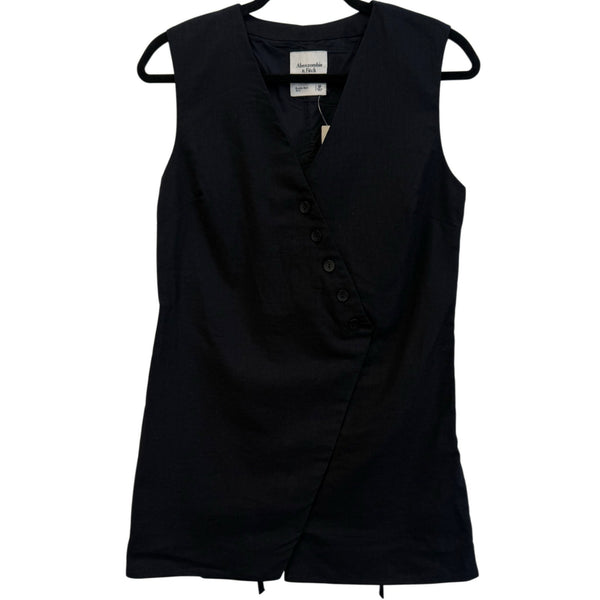 NWT Abercrombie & Fitch Black Linen Blend Sleeveless Wrap Mini Dress Petite Small