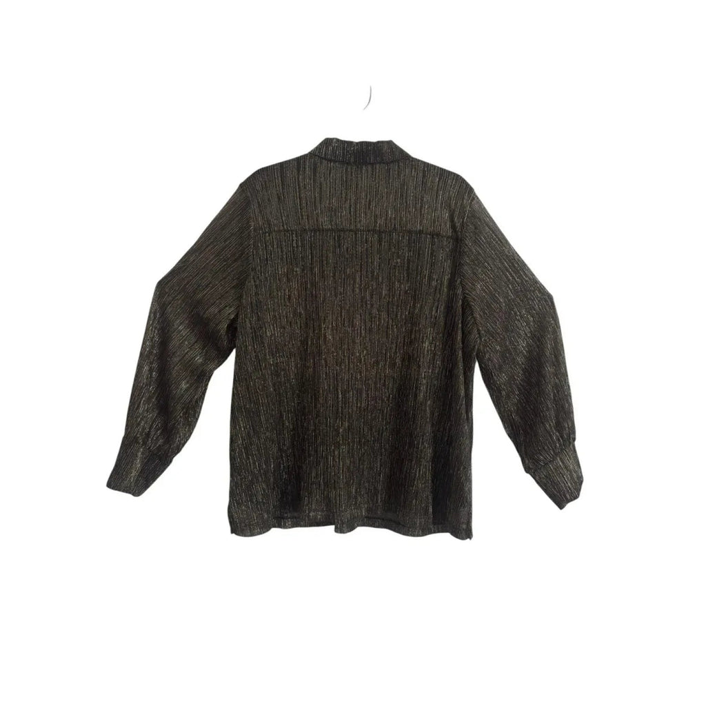 Halogen Metallic Shimmer Button-Front Top Black Gold