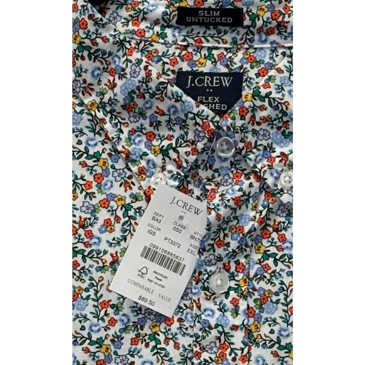 J.Crew Slim Untucked Flex Oxford Floral Button-Down Shirt L