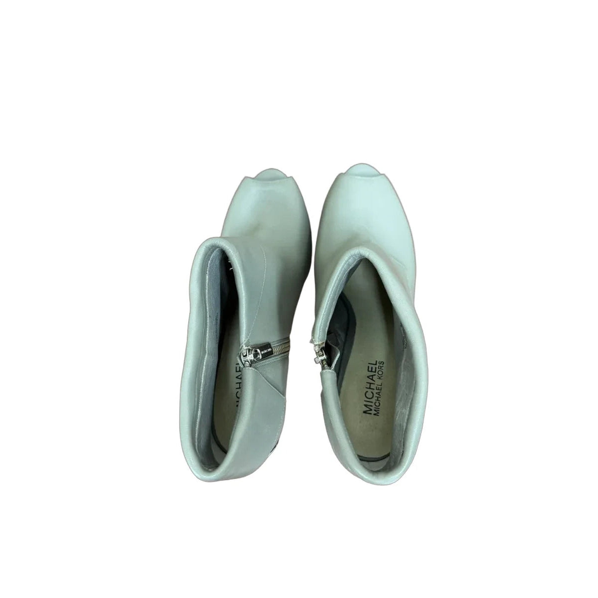 Michael Kors Gray Leather Peep-Toe Stiletto Ankle Booties