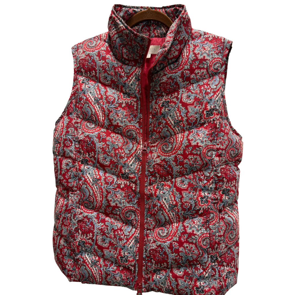 Talbots Petites Paisley Puffer Vest Red Print Zip Front Women’s MP