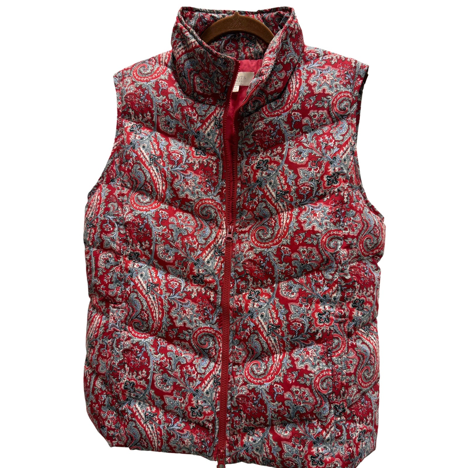 Talbots Petites Paisley Puffer Vest Red Print Zip Front Women’s MP