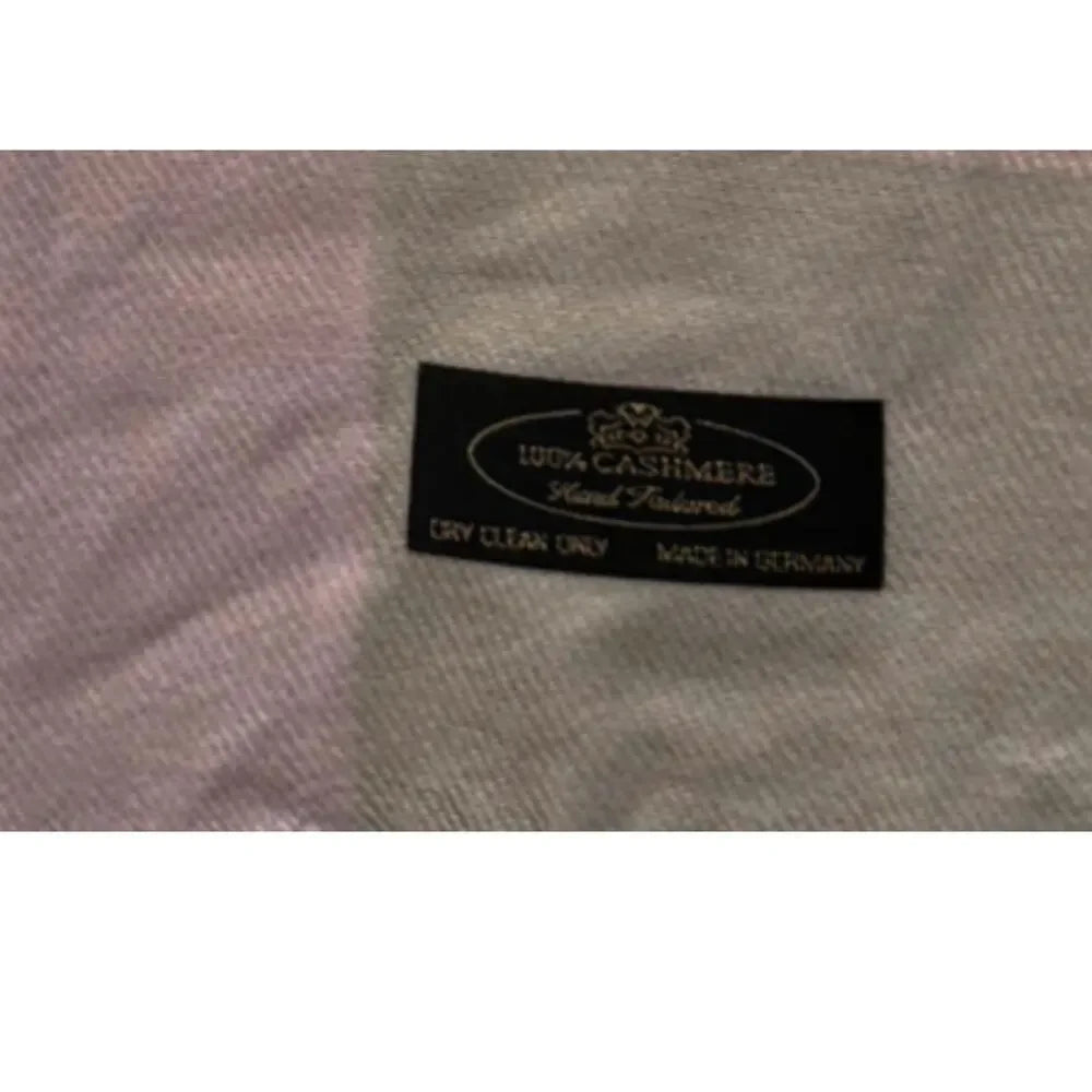 NEW 100% Cashmere Scarf Beige Pink Plaid Fringe Made in Germany Luxury Soft