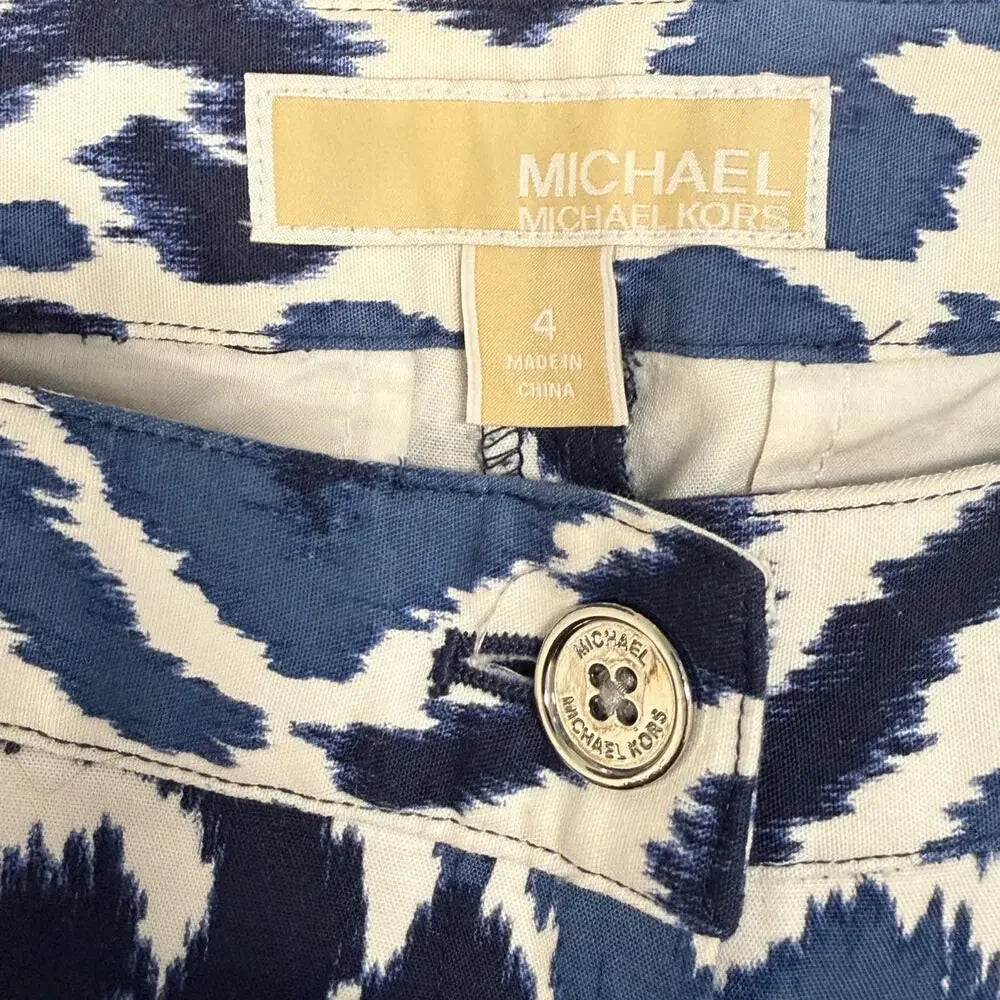 Michael Kors Blue Ikat Print Skinny Pants Size 4 Stretch Cotton Blend Ankle Pants