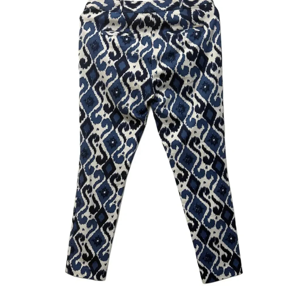 Michael Kors Blue Ikat Print Skinny Pants Size 4 Stretch Cotton Blend Ankle Pants