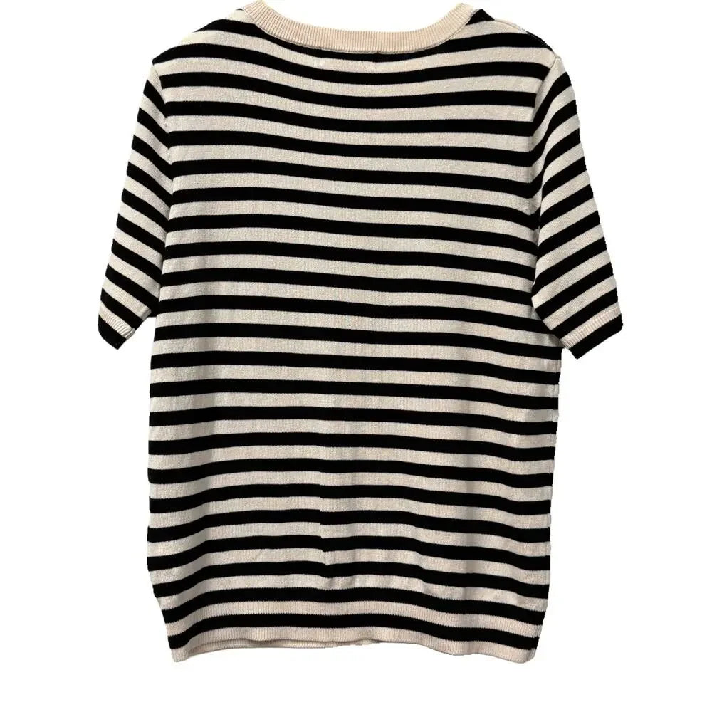 H&M black and white strip knit top in size S
