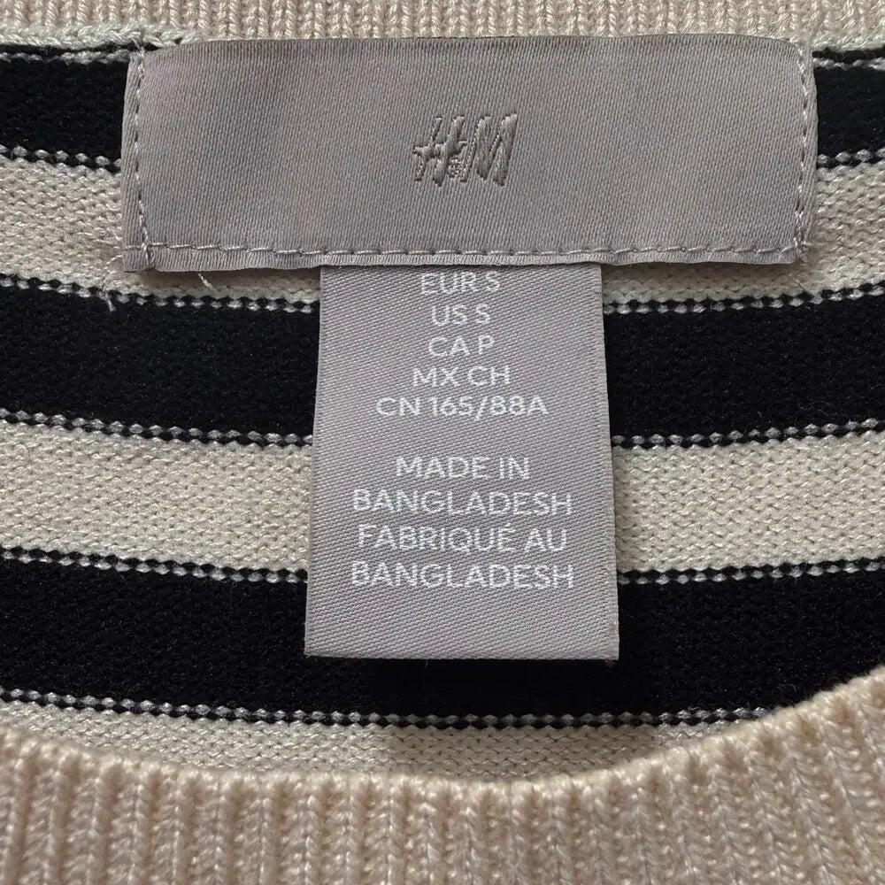 H&M black and white strip knit top in size S