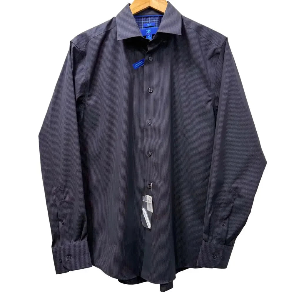Non iron slim fit stretch button up men's shirt in size M blue grey
