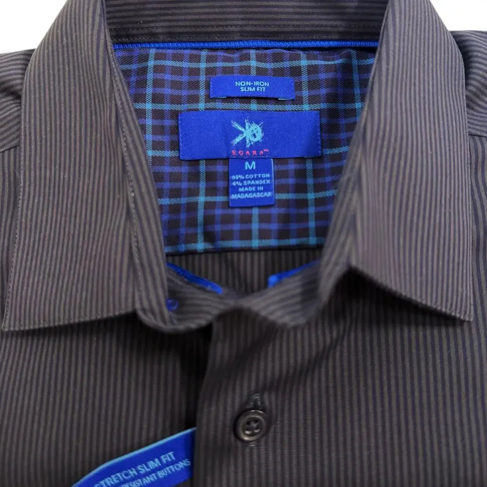 Non iron slim fit stretch button up men's shirt in size M blue grey