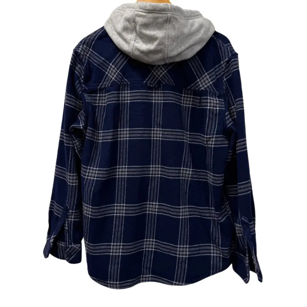 Hurley brand born from water checkered blue grey flannel hoodie for Men in size L