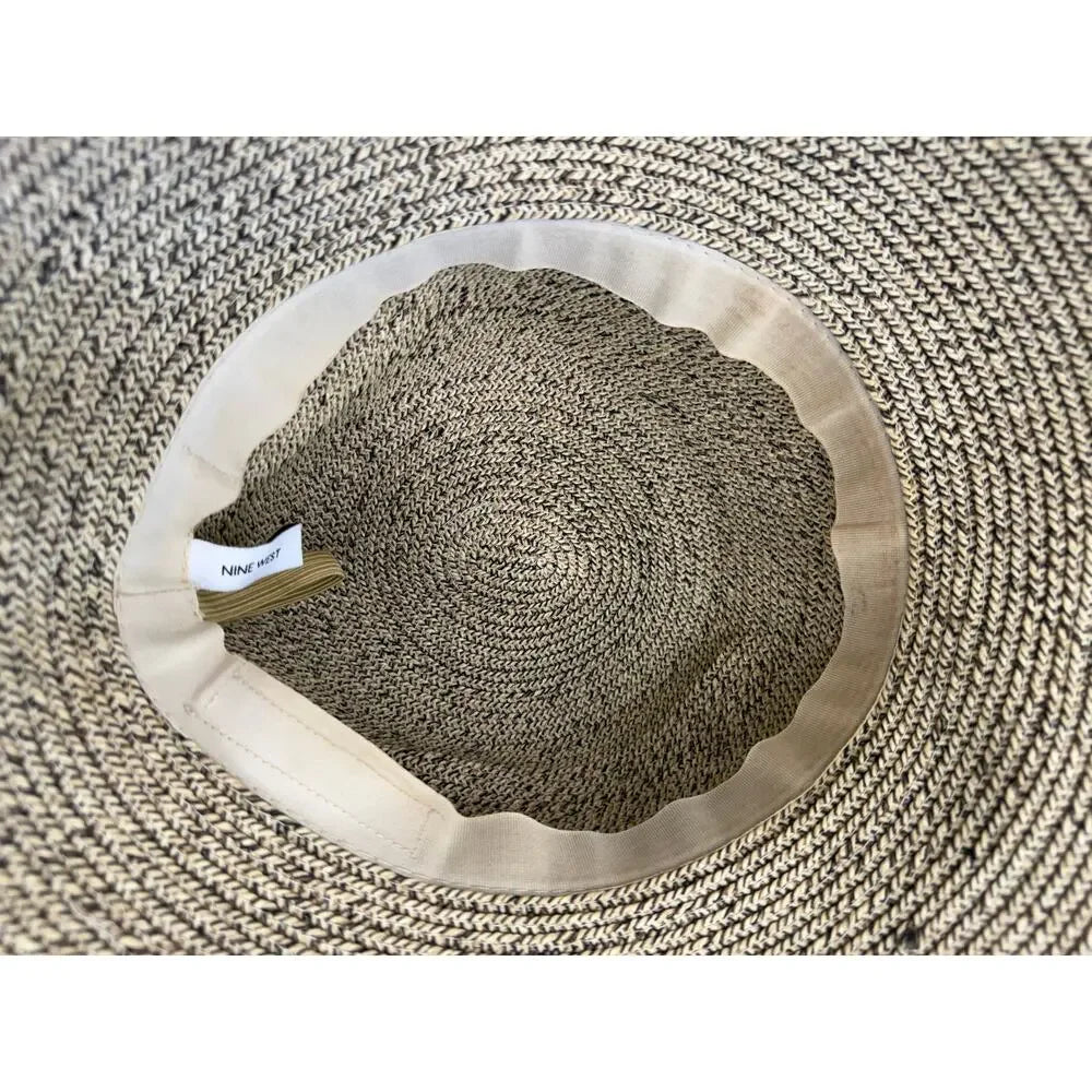 Nine West Beige and grey woven bucket hat for women