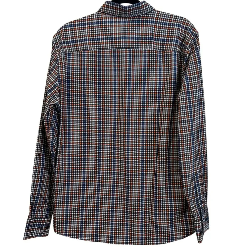 JOHNSTON & MURPHY CHECKERED ORANGE,BLUE,WHITE MEN'S SHIRT SIZE M
