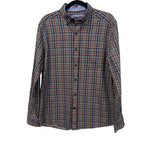 JOHNSTON & MURPHY CHECKERED ORANGE,BLUE,WHITE MEN'S SHIRT SIZE M