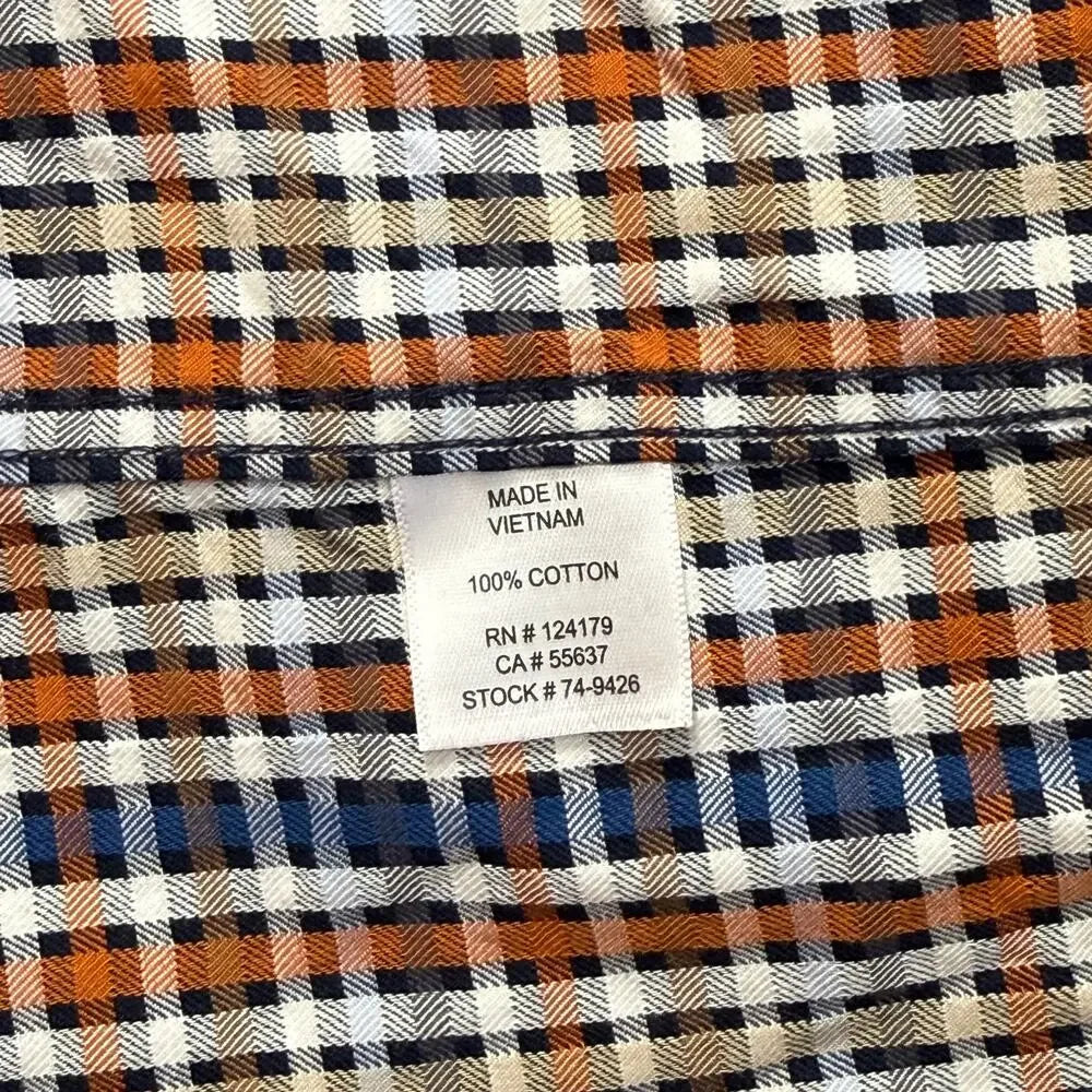 JOHNSTON & MURPHY CHECKERED ORANGE,BLUE,WHITE MEN'S SHIRT SIZE M