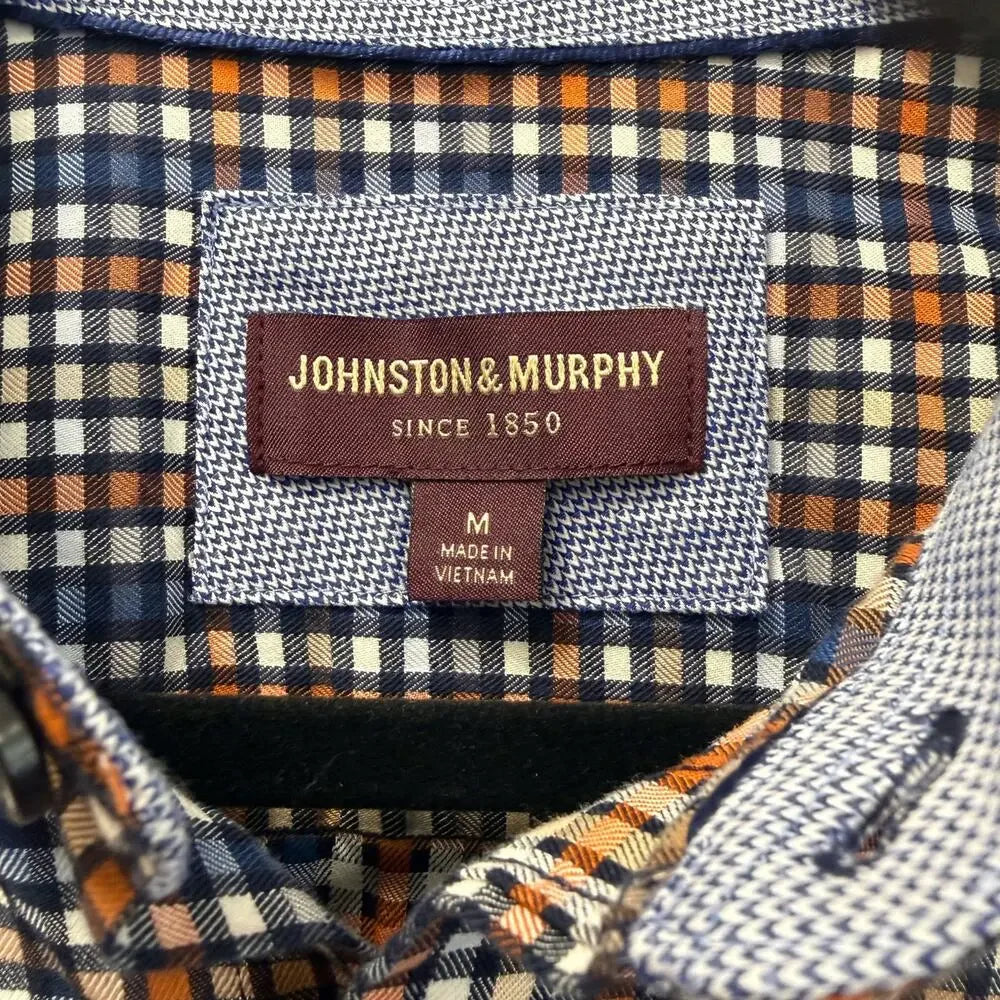JOHNSTON & MURPHY CHECKERED ORANGE,BLUE,WHITE MEN'S SHIRT SIZE M