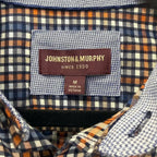 JOHNSTON & MURPHY CHECKERED ORANGE,BLUE,WHITE MEN'S SHIRT SIZE M