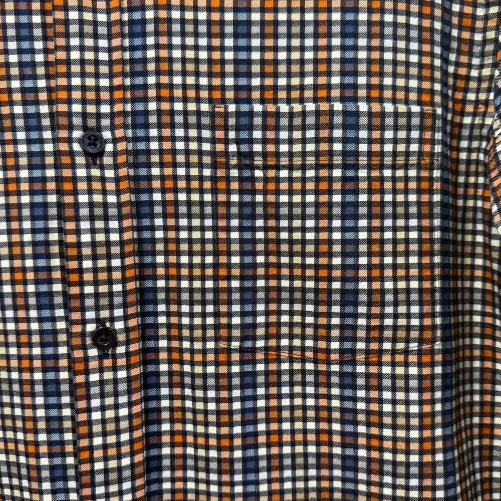 JOHNSTON & MURPHY CHECKERED ORANGE,BLUE,WHITE MEN'S SHIRT SIZE M