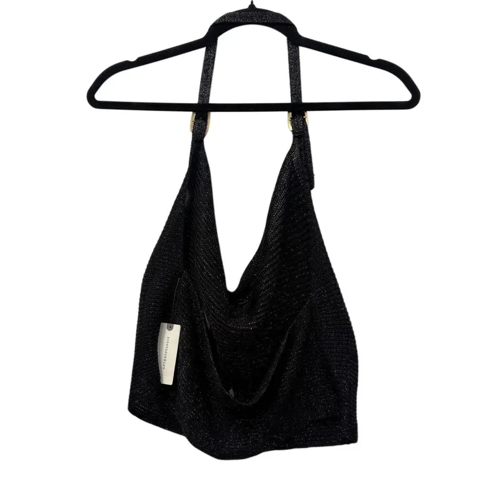 ANTHROPOLOGIE WOMAN'S BLACK HALTER TOP IN SIZE L