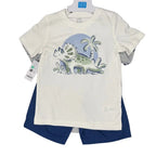 CARTER'S 5T SHORTS AND T-SHIRT SET BLUE & WHITE DINOSAUR PRINT
