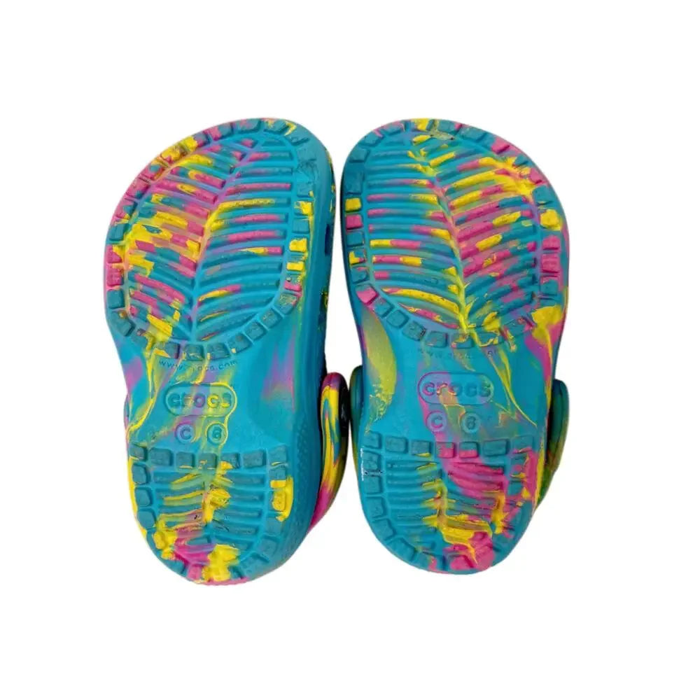 Crocs Classic Tie-Dye Clogs Toddler Size 6 Blue Pink Yellow Swirl Slip-On Shoes