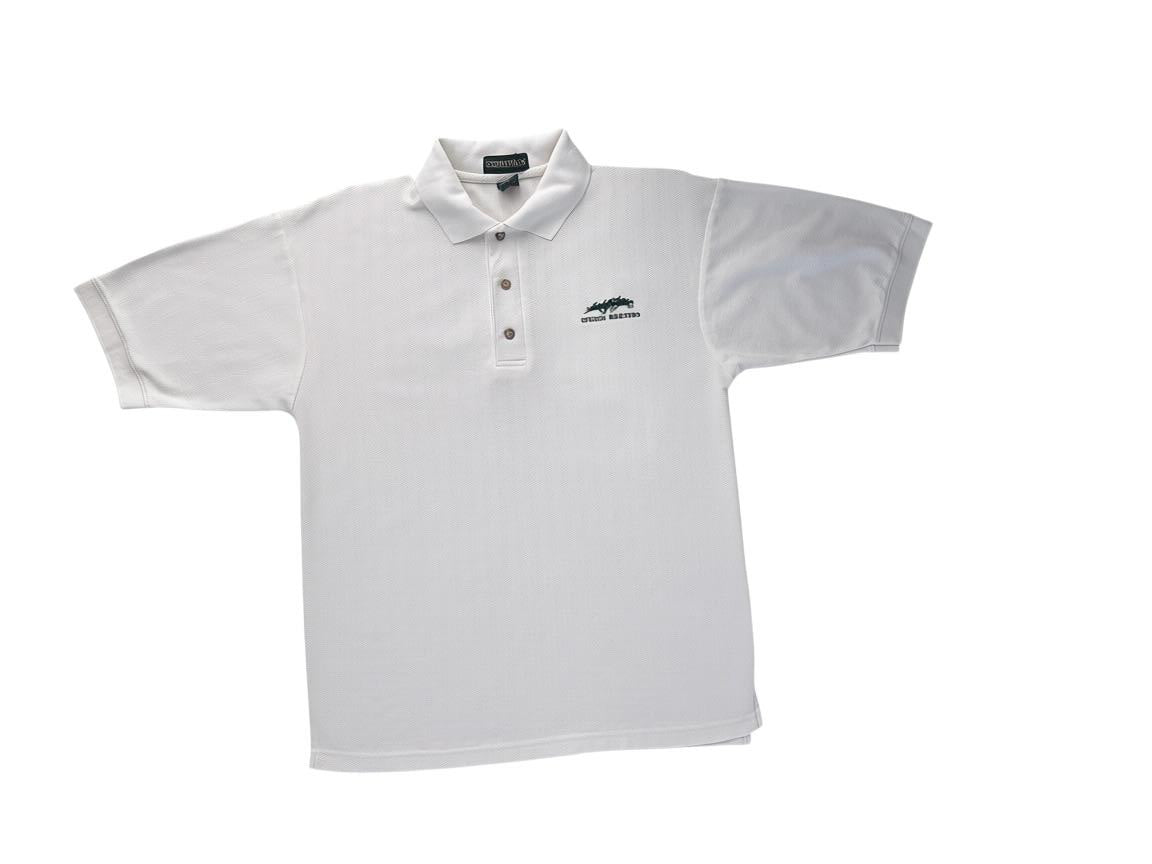 Essentials White Herringbone Polo Shirt Spruce Meadows