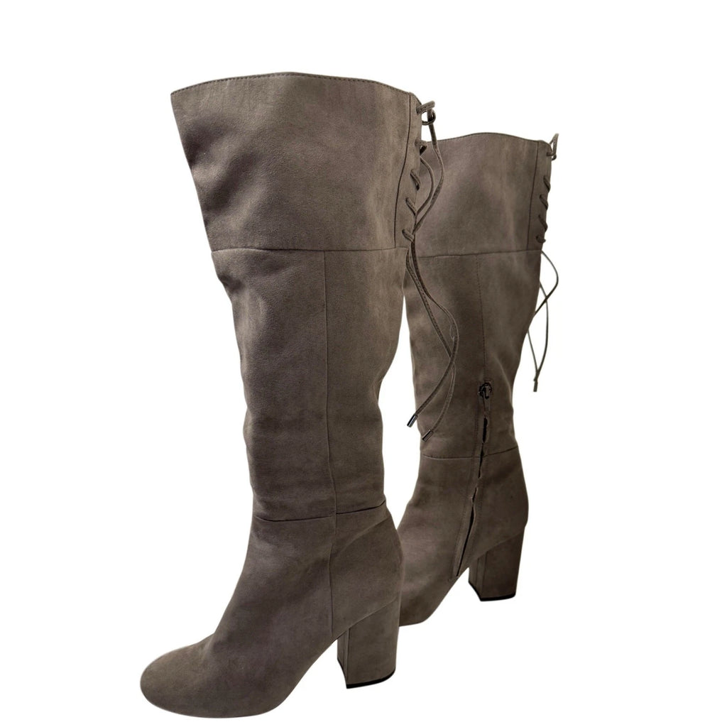 Women 8.5 Kenneth Cole grey high boots with zipper block heels
