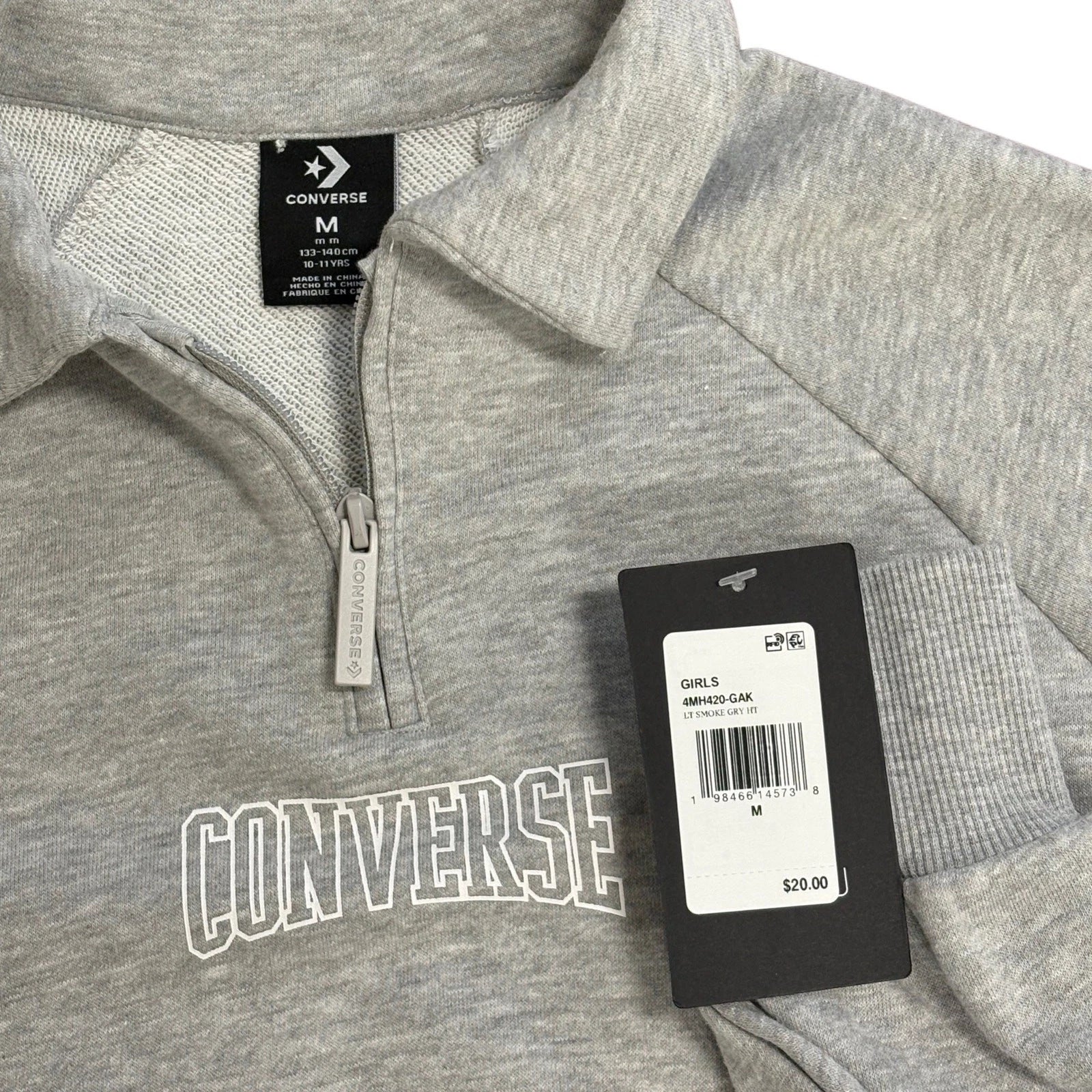 Converse Girls Quarter Zip Sweatshirt Gray Size 10–11 Years NWT
