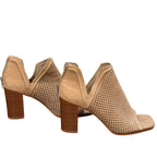 Vince Camuto Perforated Peep Toe Booties Tan Suede Block Heel Size 8.5