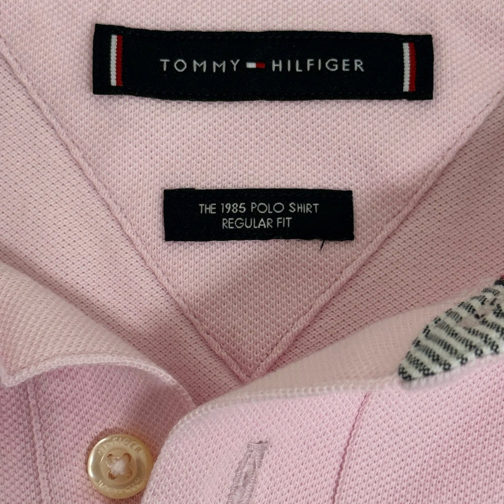 Tommy Hilfiger pink men's polo in size L