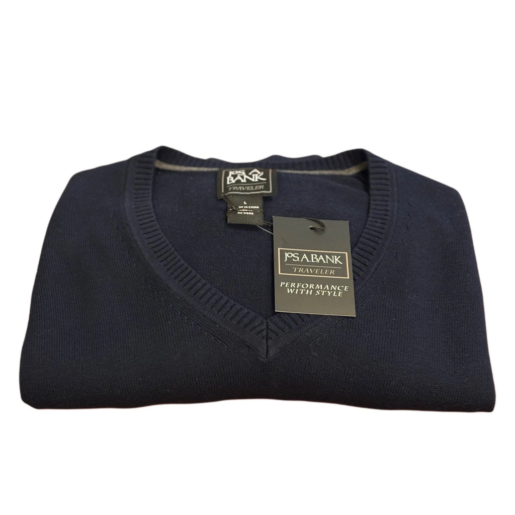 NEW Jos A Bank Traveler Pima Cotton Sweater Men’s Large Navy V-Neck Lightweight