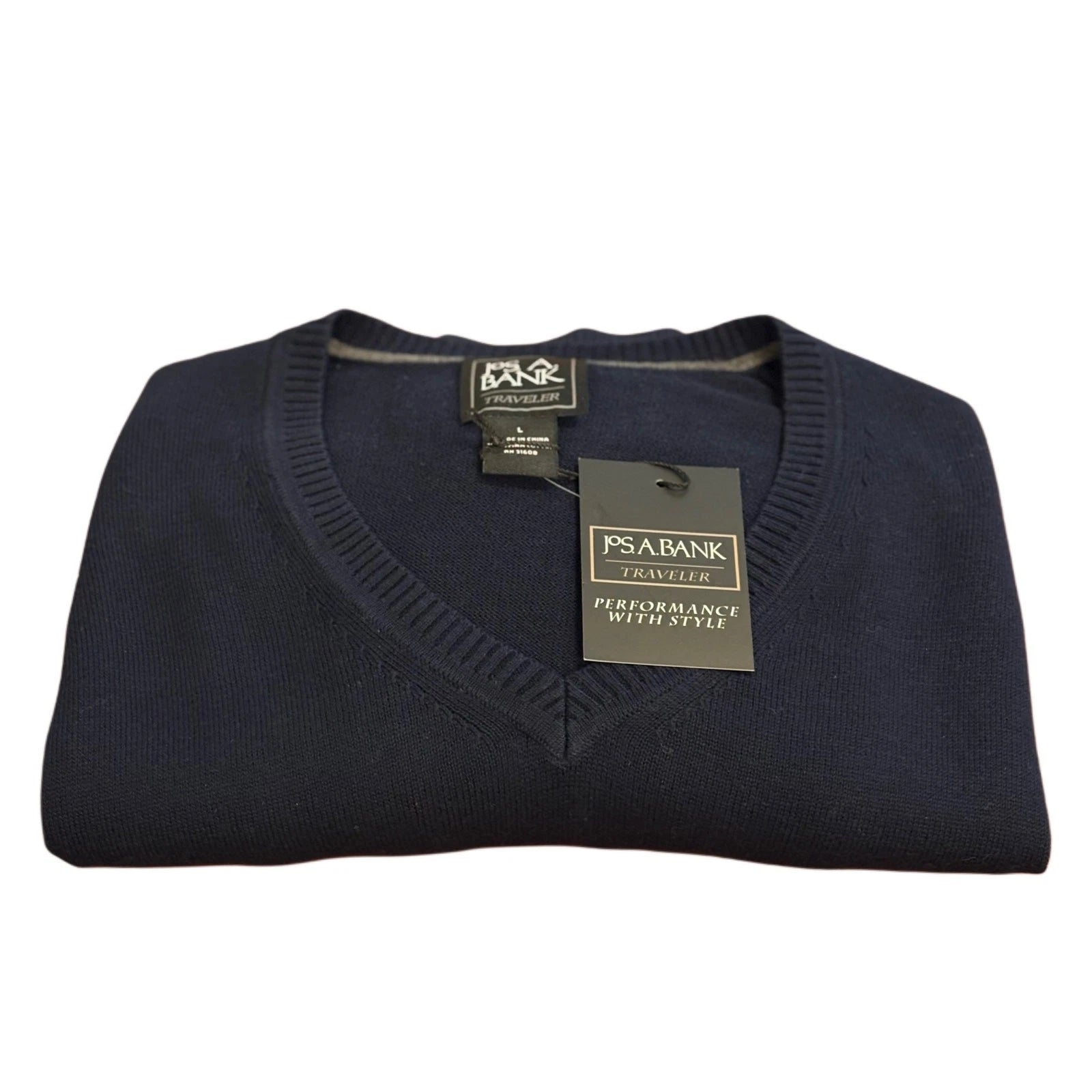 NEW Jos A Bank Traveler Pima Cotton Sweater Men’s Large Navy V-Neck Lightweight