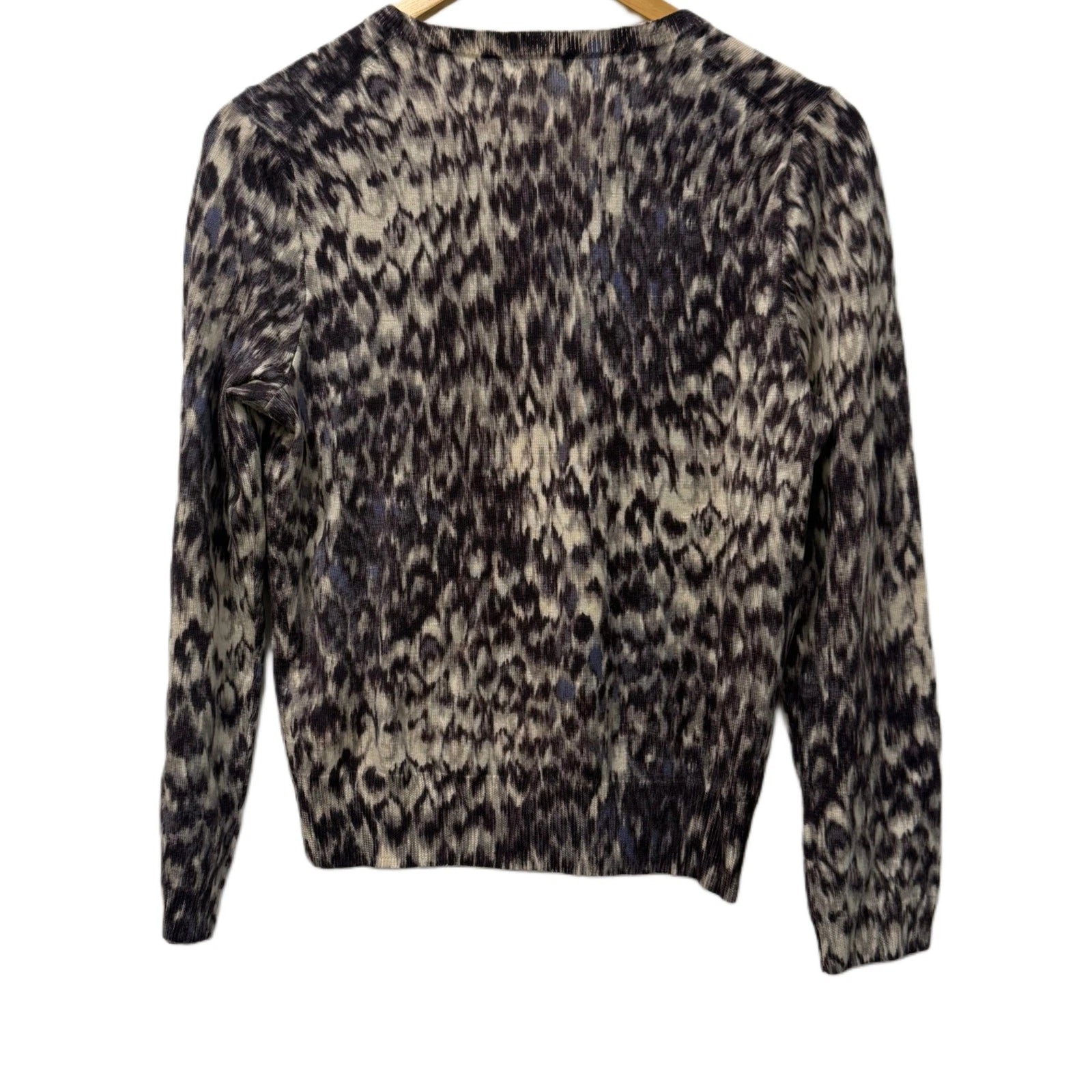 J-Crew Marino wool button down cardigan in grey and blue leopard print size M