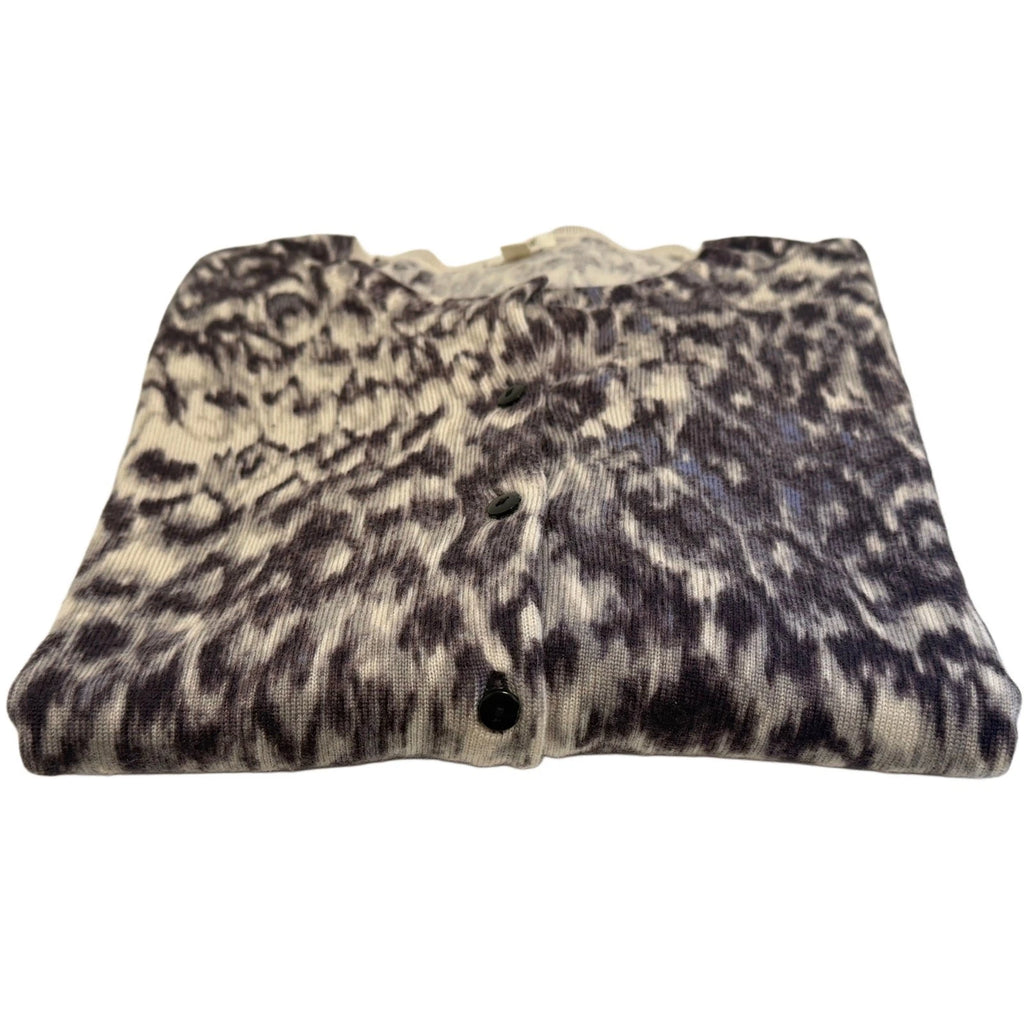J-Crew Marino wool button down cardigan in grey and blue leopard print size M