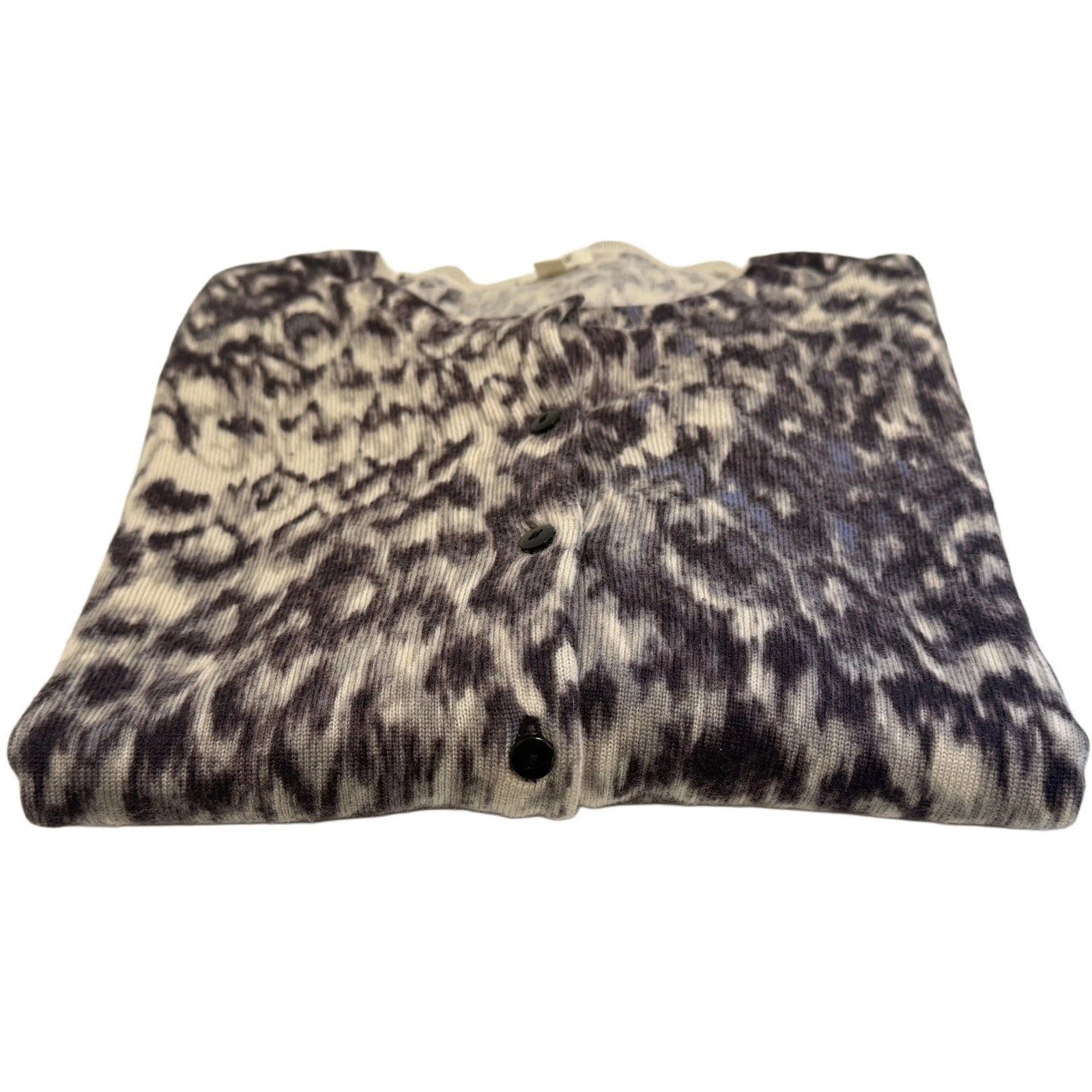 J-Crew Marino wool button down cardigan in grey and blue leopard print size M