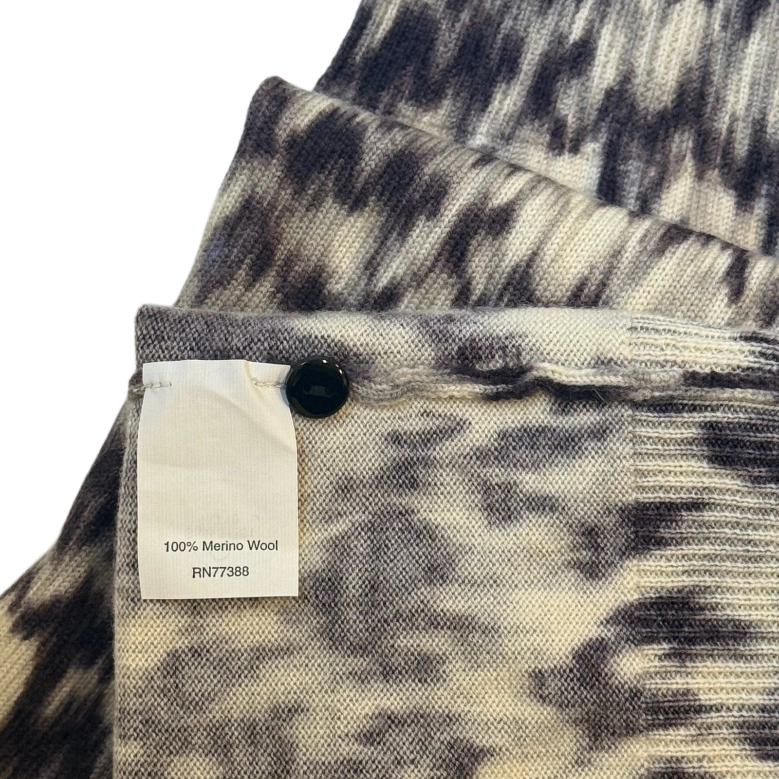 J-Crew Marino wool button down cardigan in grey and blue leopard print size M