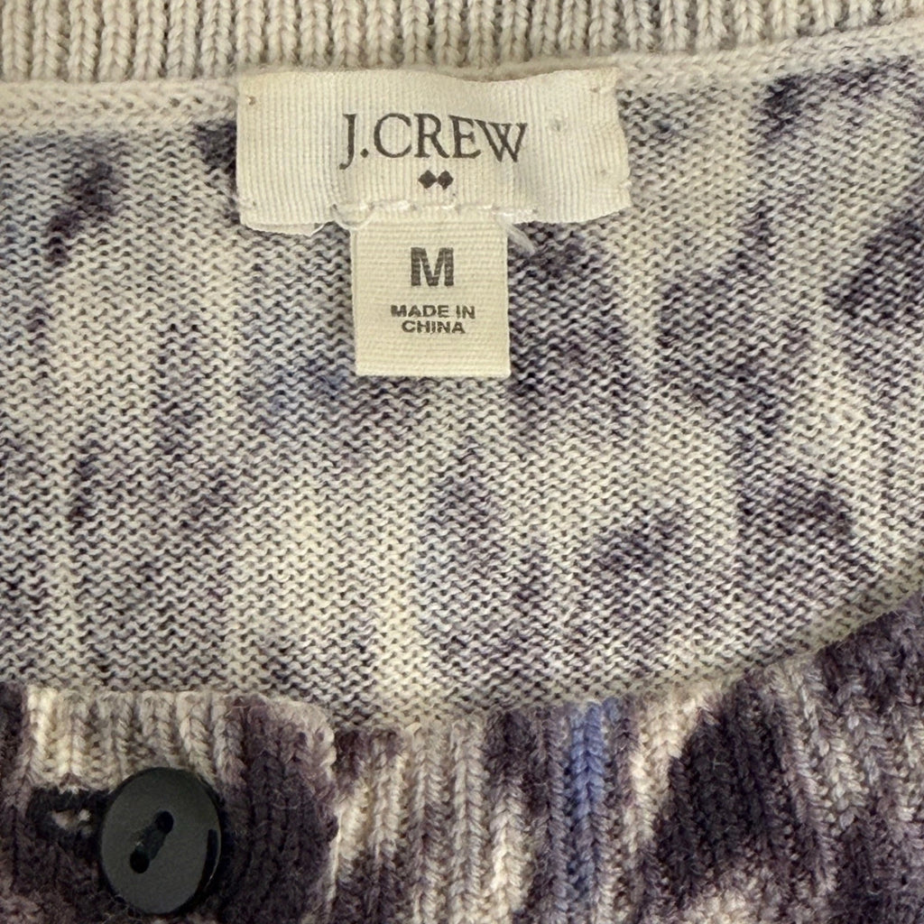 J-Crew Marino wool button down cardigan in grey and blue leopard print size M