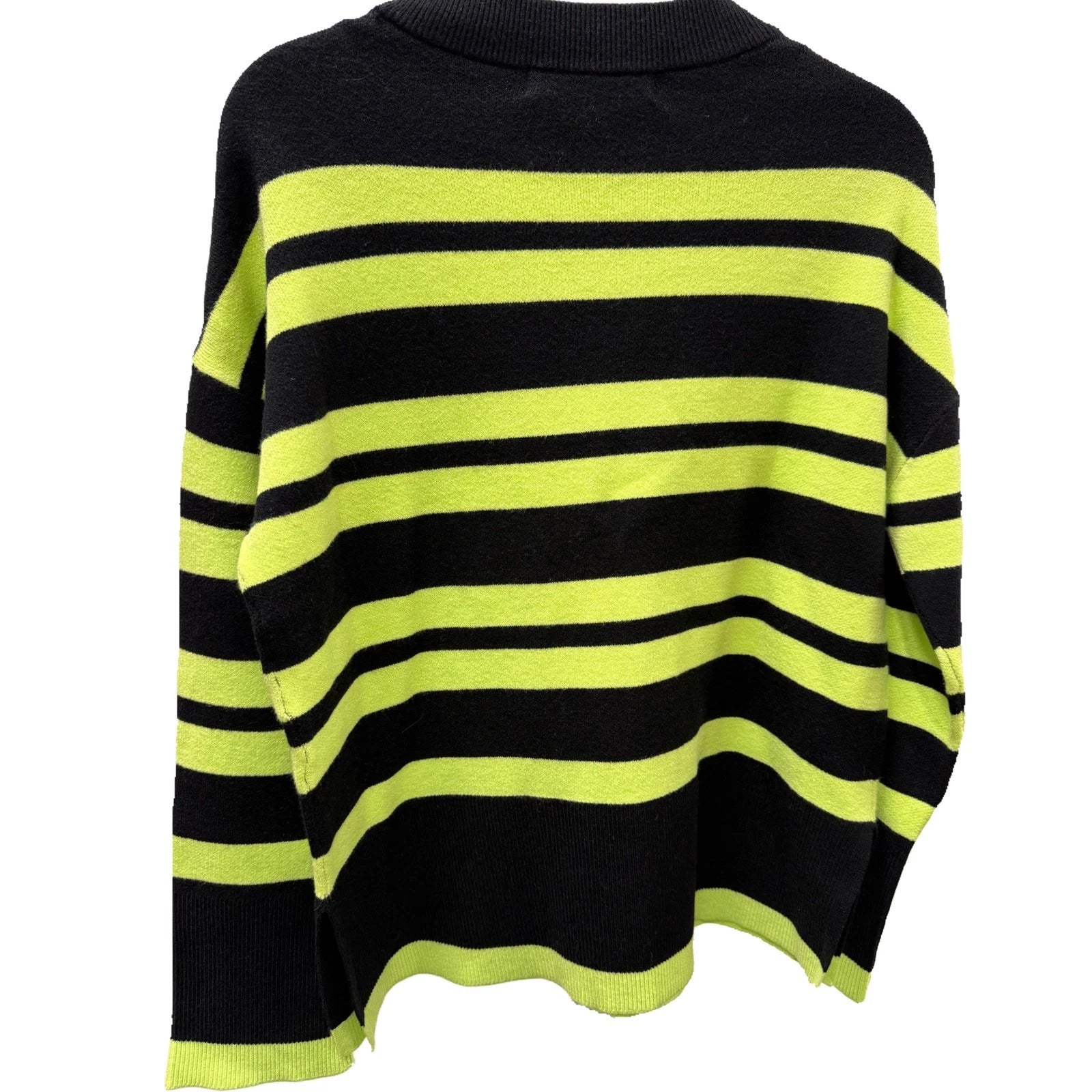 NEW- Vero Moda Black & Neon Green Striped Sweater