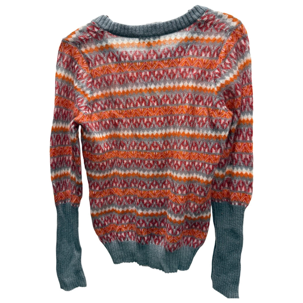 Burberry London Fair Isle Wool Blend Sweater Women’s Size M Gray Orange Red