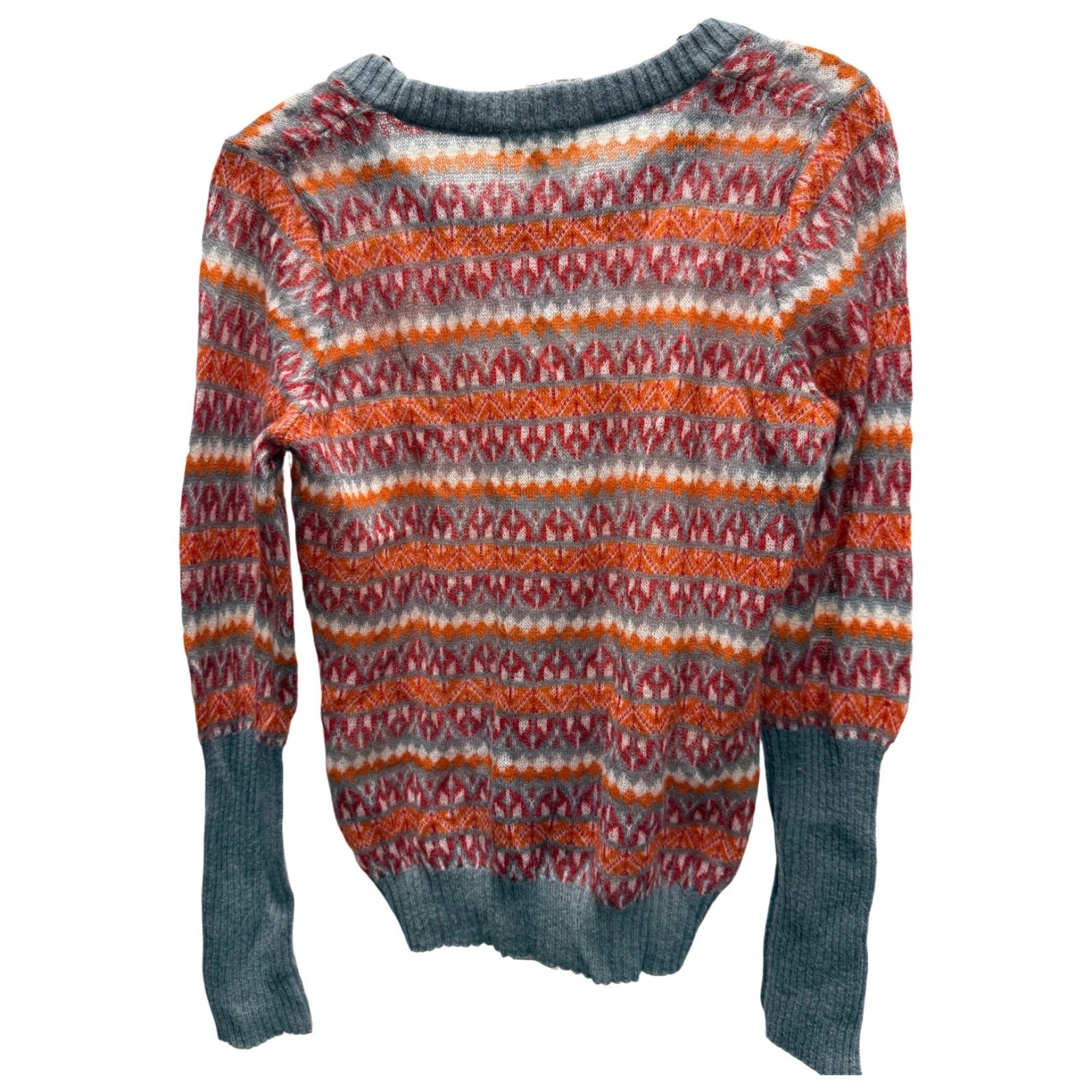 Burberry London Fair Isle Wool Blend Sweater Women’s Size M Gray Orange Red