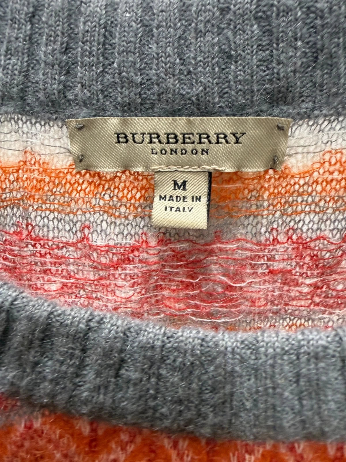Burberry London Fair Isle Wool Blend Sweater Women’s Size M Gray Orange Red