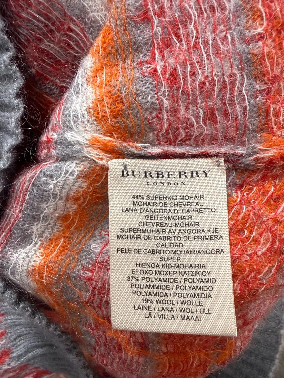 Burberry London Fair Isle Wool Blend Sweater Women’s Size M Gray Orange Red
