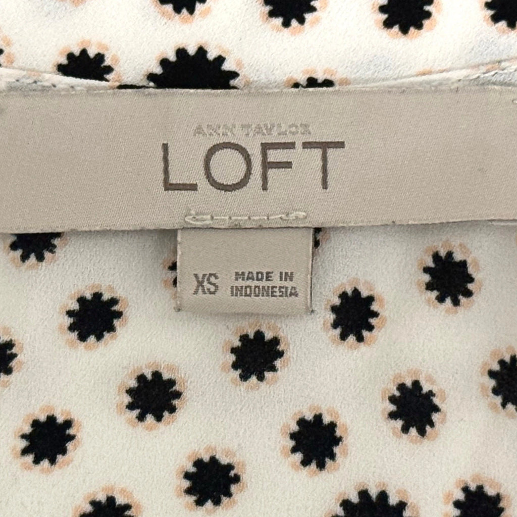 Loft woman's xs white blouse with black flower details