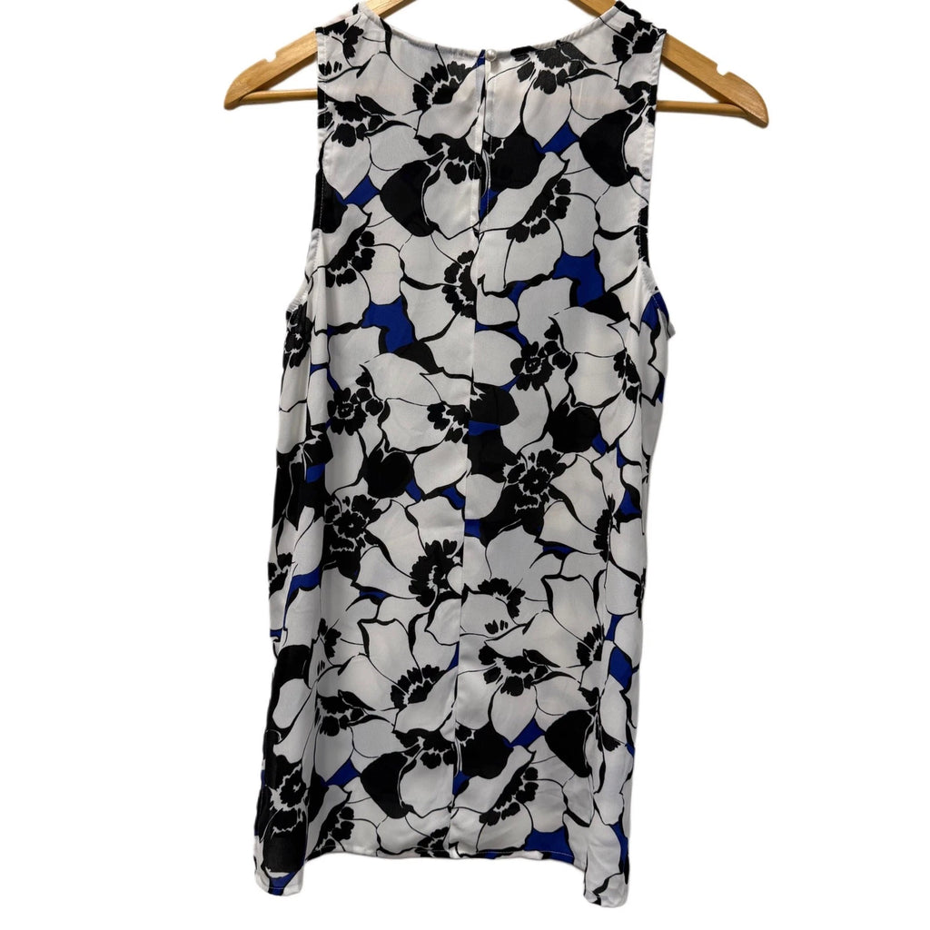 Who What Wear Floral Sleeveless Blouse Size S Black White Blue High-Low Hem Top