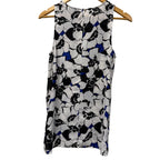 Who What Wear Floral Sleeveless Blouse Size S Black White Blue High-Low Hem Top