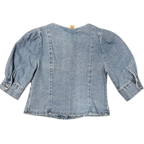 Bailey 44 Denim Top Puff Sleeve Chambray Button Front Women M