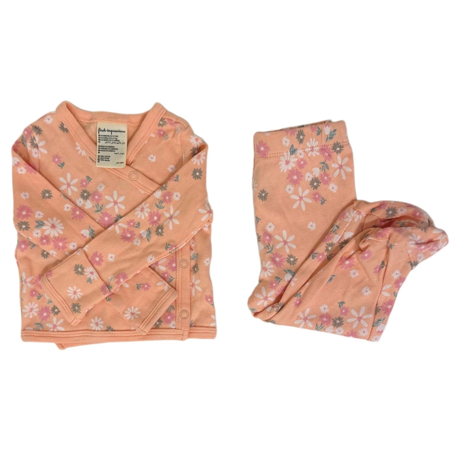 First impressions baby girl pants and top set in floral pink size  3-6 month